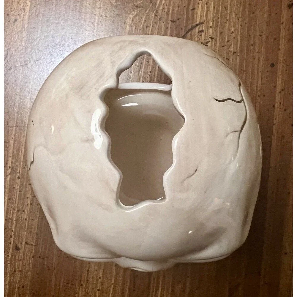 Halloween Skull Skeleton White Ceramic Votive Candle Holder Gothic Decor 5”